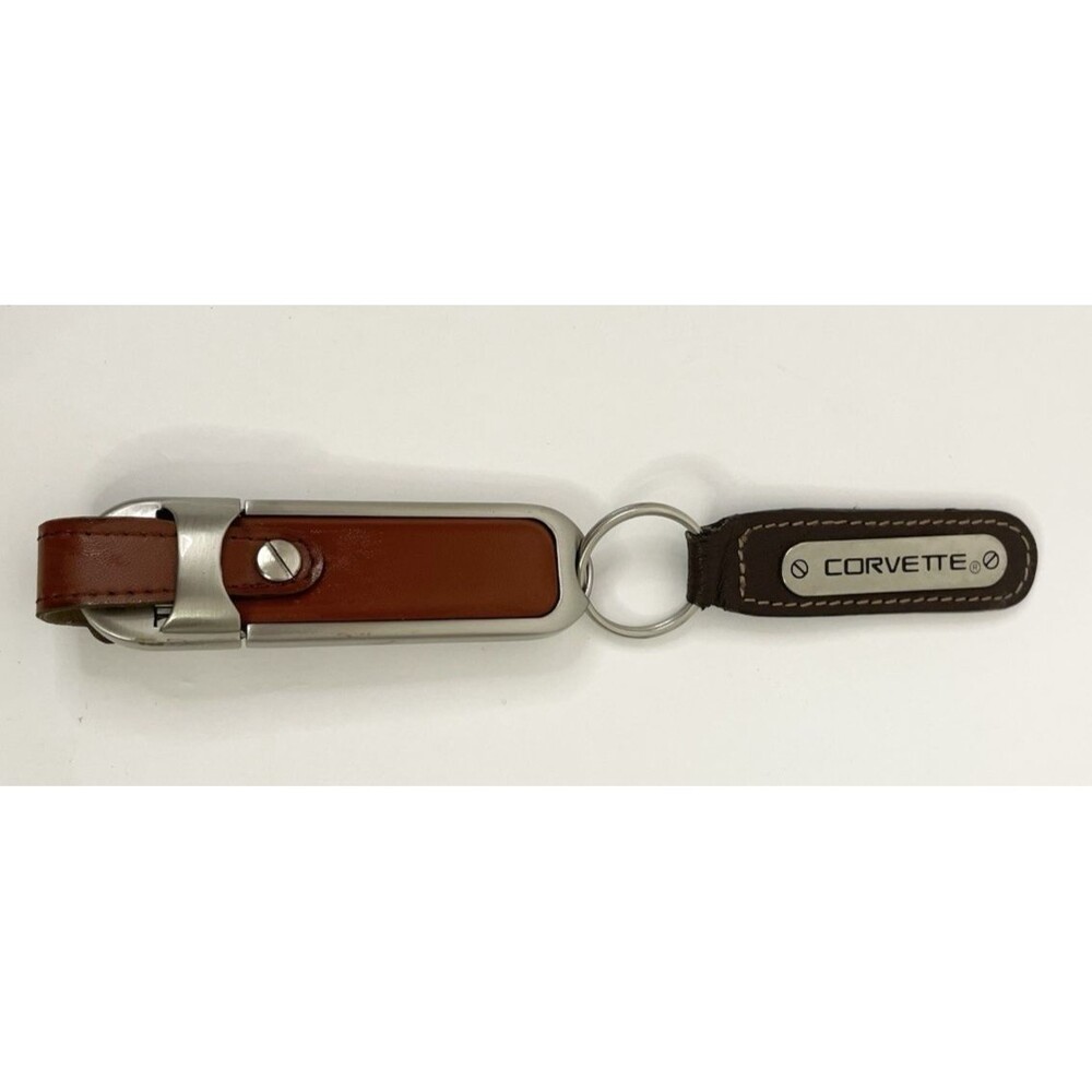Corvette Genuine Leather Keychain Car Key Chain Ring W/ USB Flash Drive Storage